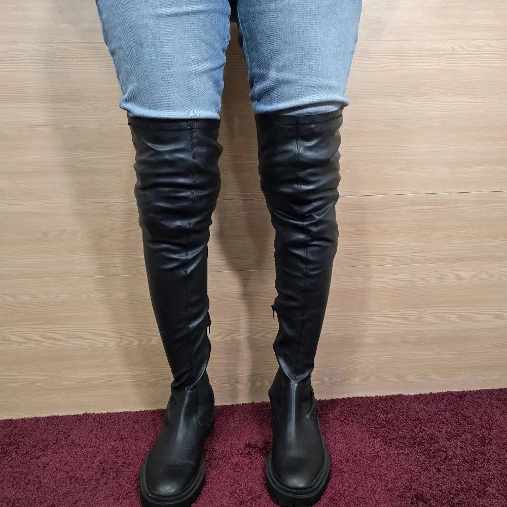 Zara Over The knee 3008/611 Lug Sole Boots Size‎ 40 US 9 Black